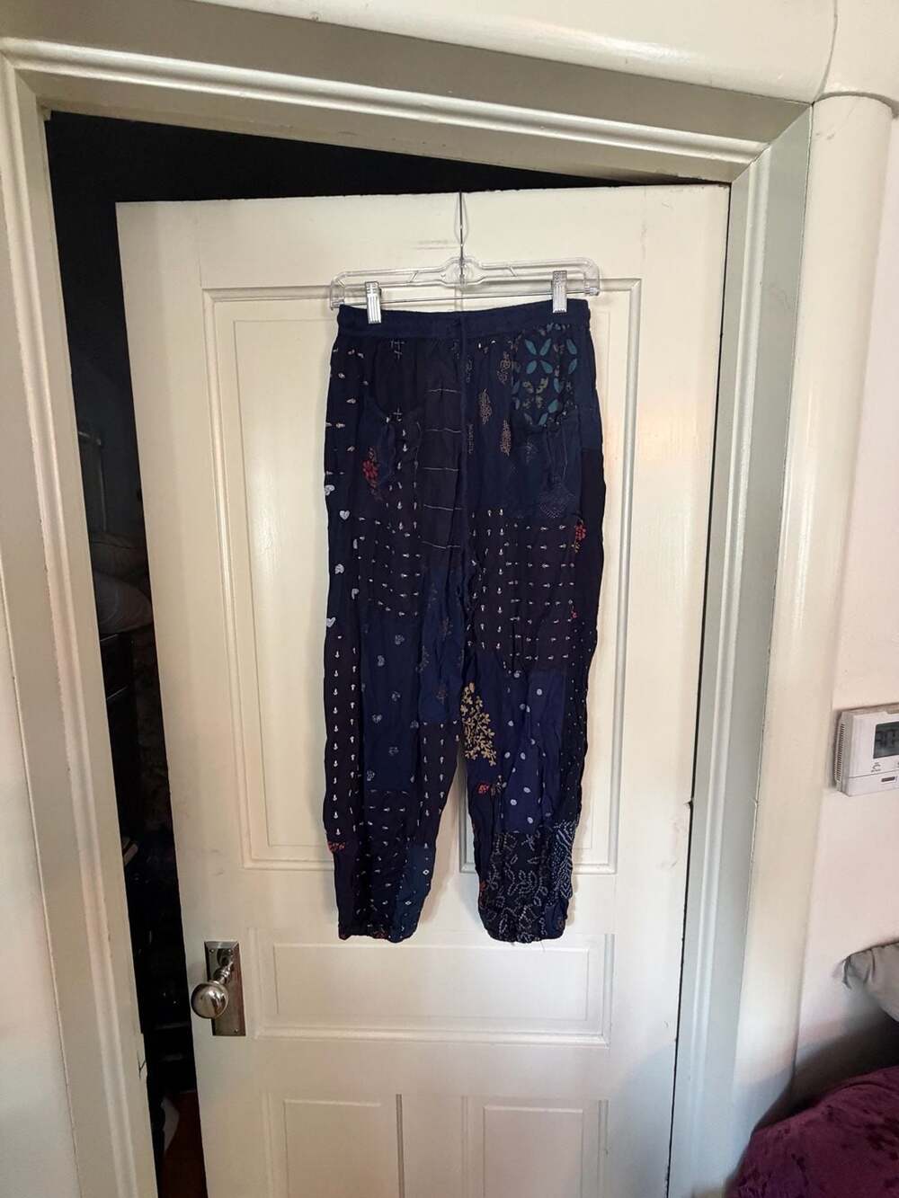 Blue Patchwork Rayon Boho Hippie Harem Pants